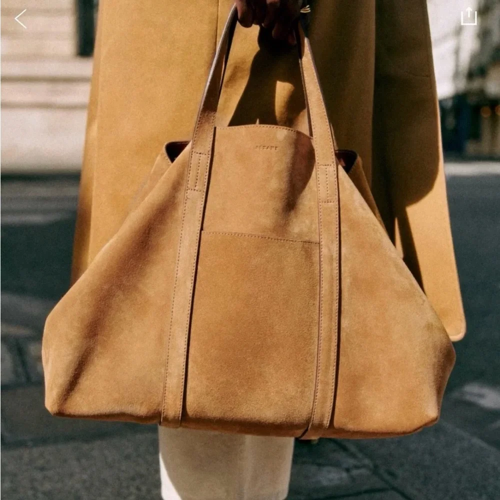 EUC Sezane Camel Beige Caramel Sand Suede Gabin Tote Bag Weekender Large Maxi